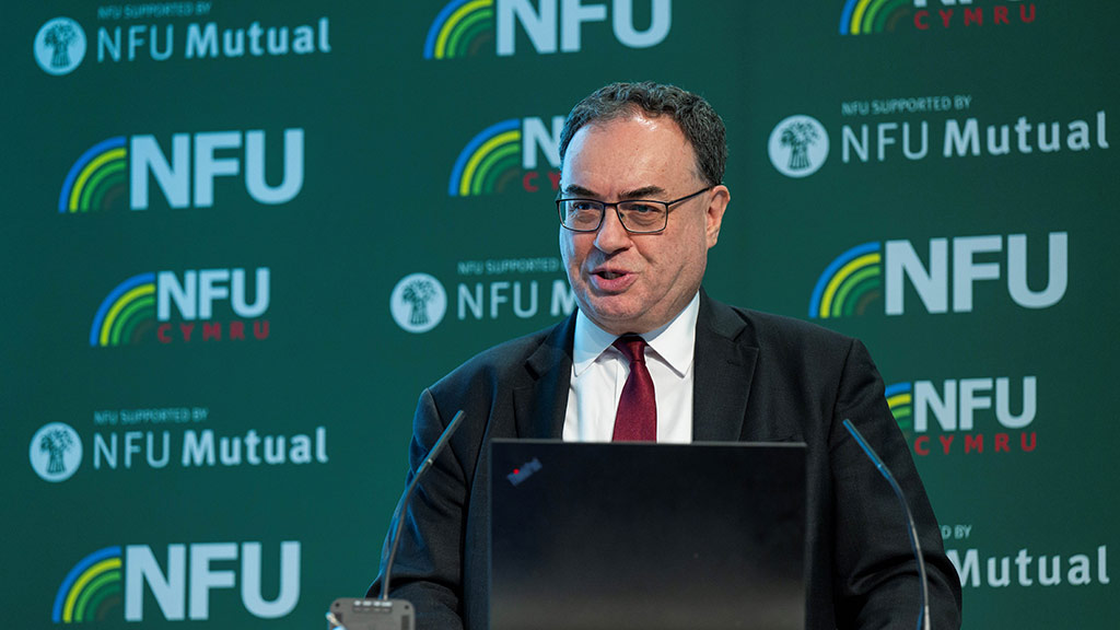 Governor of the Bank of England Andrew Bailey warned farmers that it was too early to cut interest rates © NFU