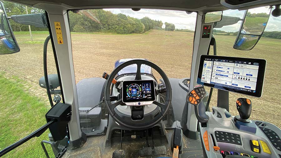 View from the cab of a New Holland tractor 