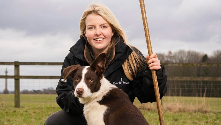 young farmer Ellie Young with sheepdog