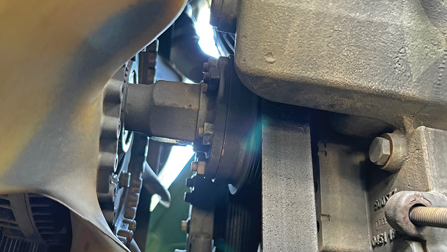 Close-up of fan mounting on a tractor