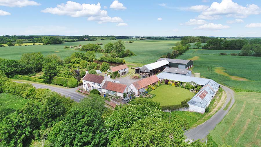 Aerial view of farm and land