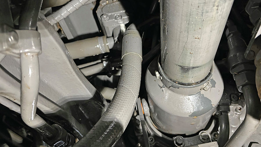 Underside of tractor's engine