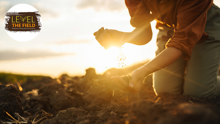 Level the field logo and woman in field