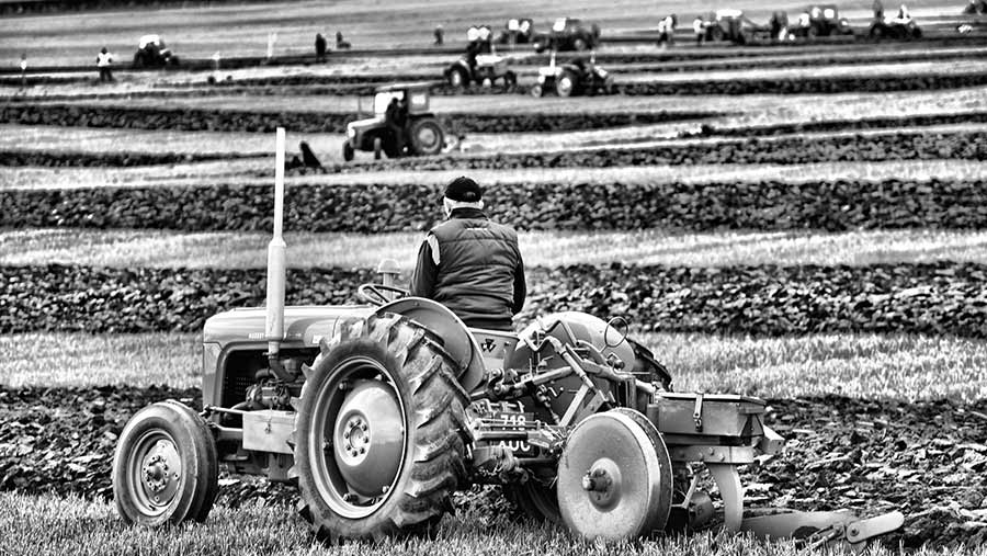 Competitors in a field taking part in the Scottish Ploughing Championships