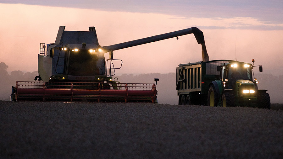 Harvesting wheat at night