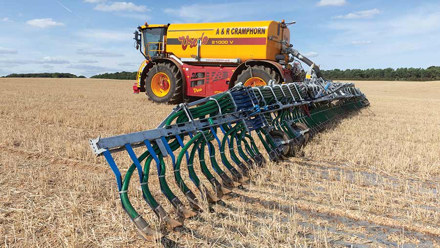 Pig slurry being applied to stubble