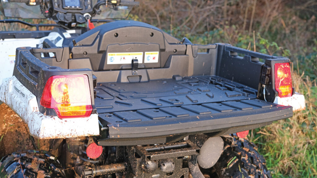 Rear cargo bed of an ATV