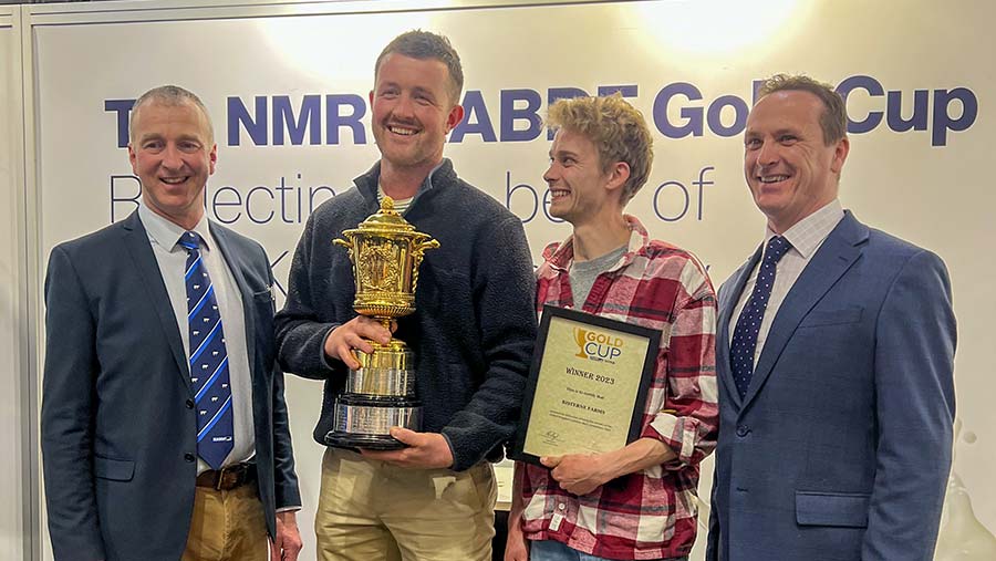 Left to right: RABDF chairman Robert Craig, George Brown, Bisterne Farms staff member James Dunning, and Mark Frankcom from NMR © Charlotte Cunningham