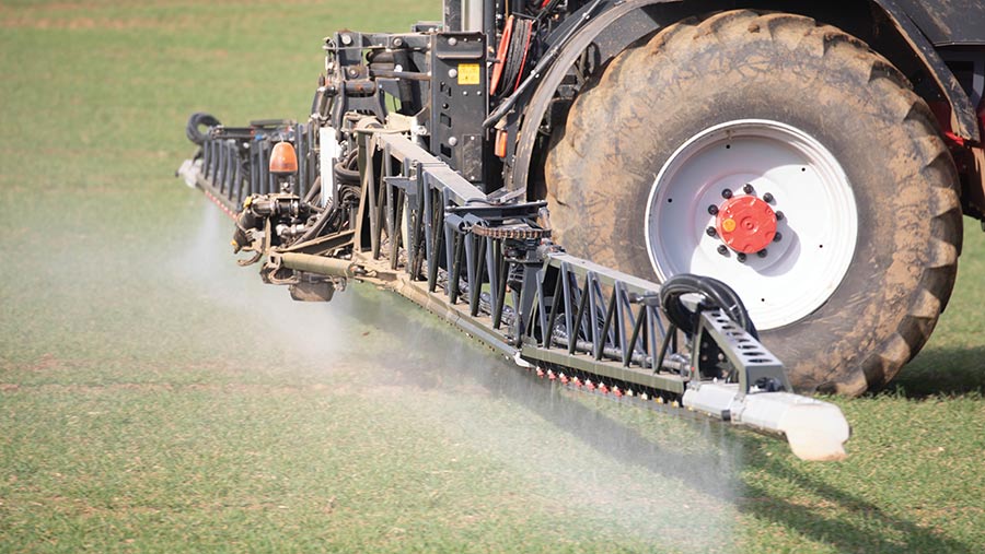 Close-up of sprayer boom