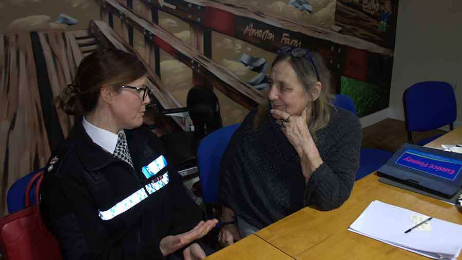 Staffordshire Police chief superintendent Emily Clarke with farmer Eunice Finney