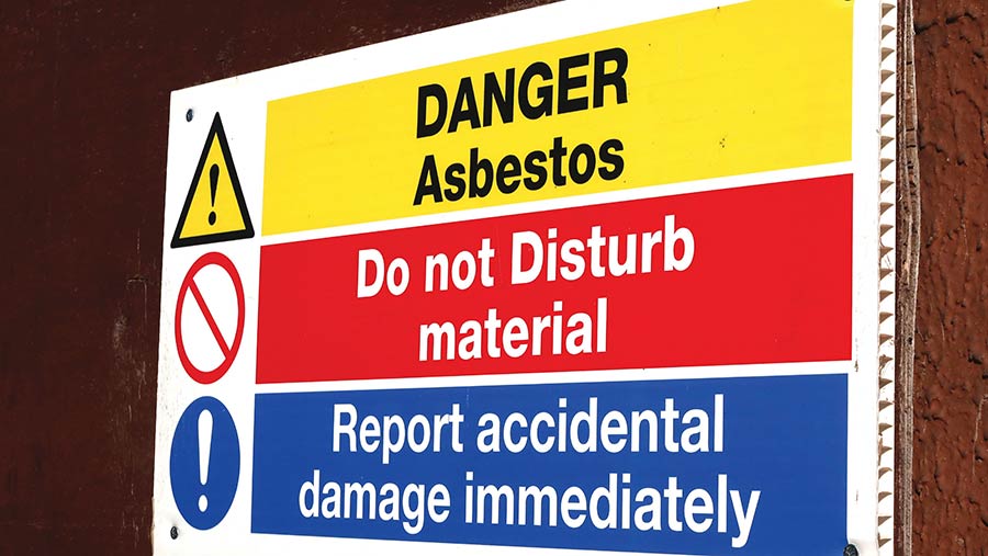 Warning sign for asbestos