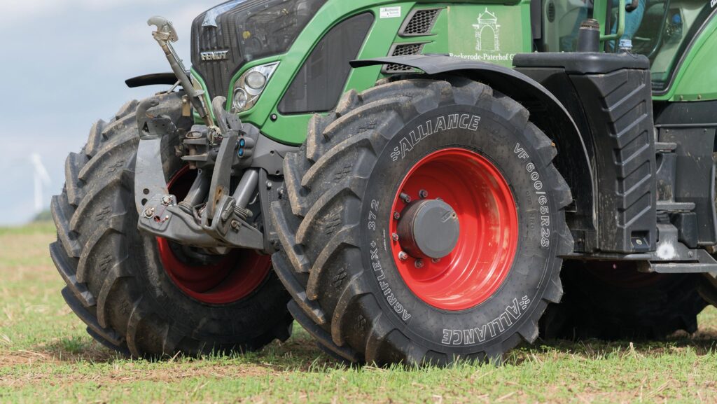 Close-up of tractor tyres