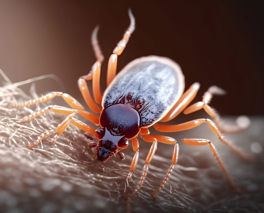 Infected tick on human skin.