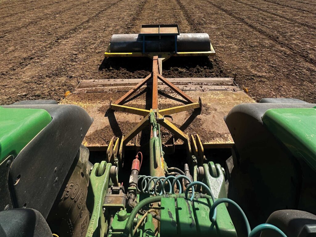 View of cultivator from tractor cab