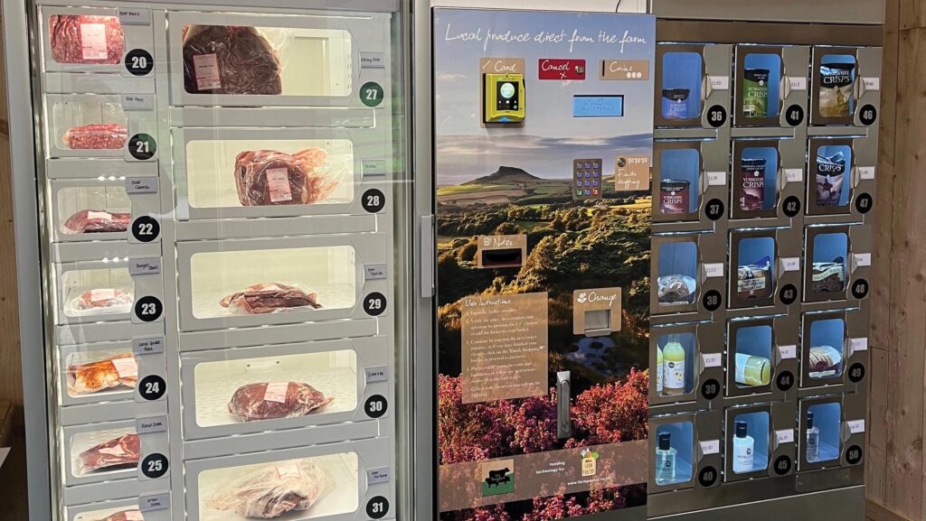 Vending machine with joints of meat and other produce