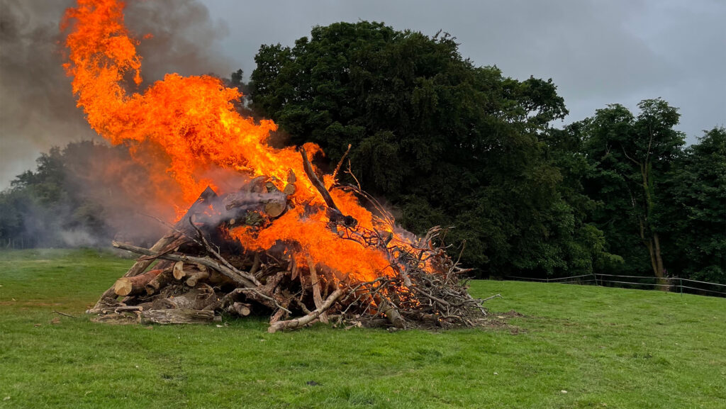 One of the bonfires lit by protesters © Meinir Howells