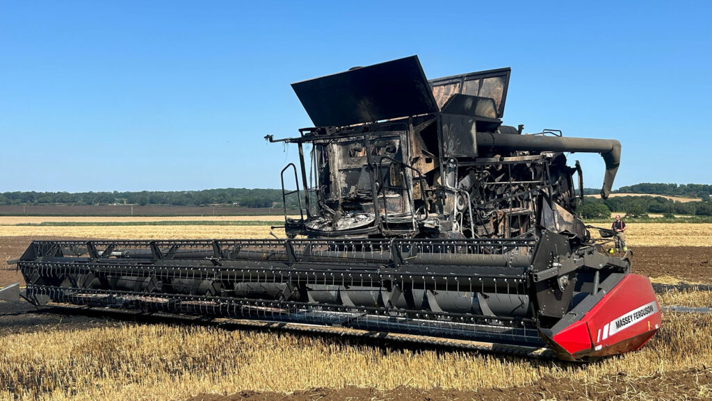 Combine destroyed by fire