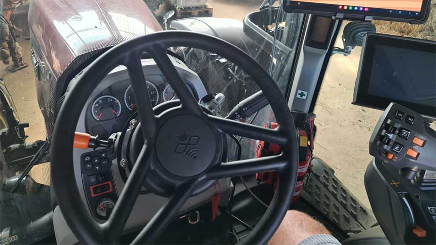 Close of steering wheel in tractor