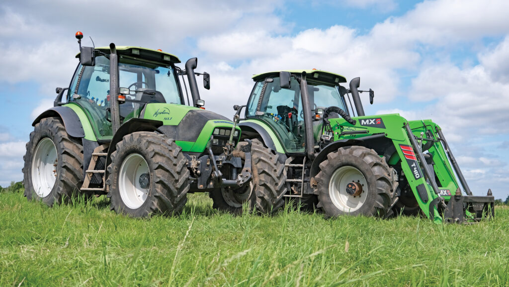 The Deutz Fahr Agrotron 165.7 and 150.6 tractors parked side by side in a field