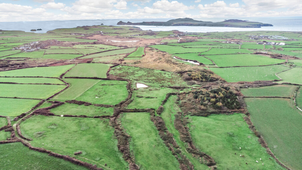 Aerial view of coastal land at St David's, Pembrokeshire