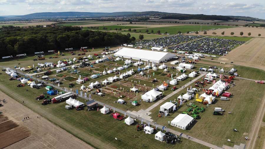 Aerial view of event taking place in fields