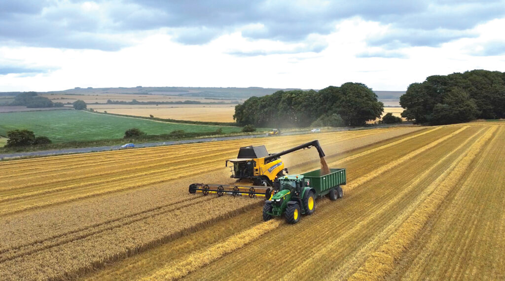 Combine harvester working in the field in Wiltshire