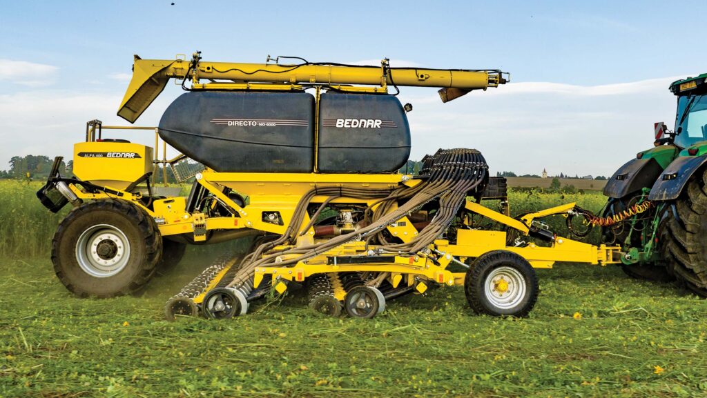 Seed drill in a field