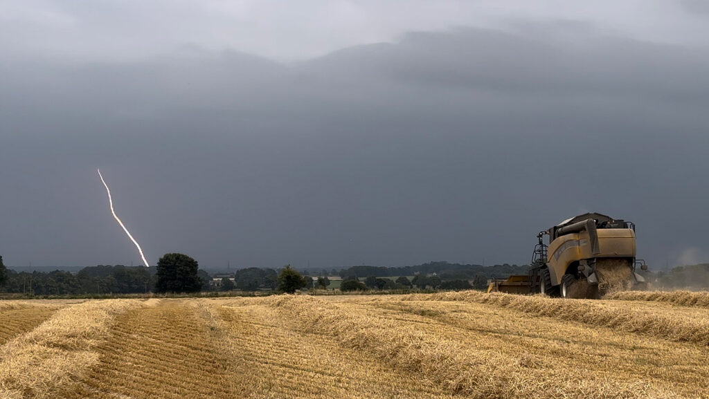 Lightening fork over spring barley harvest