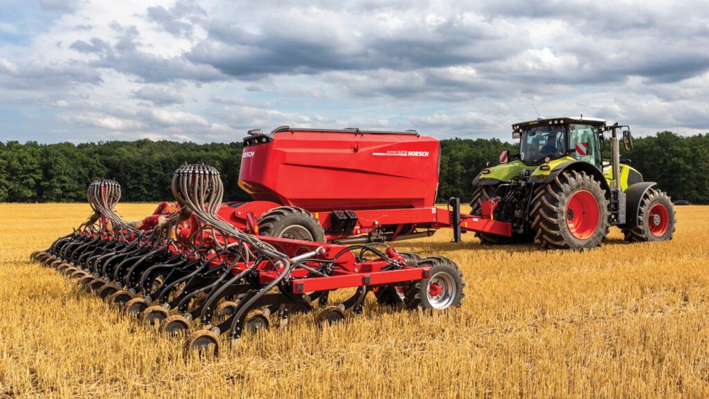 Tractor and drill on stubble