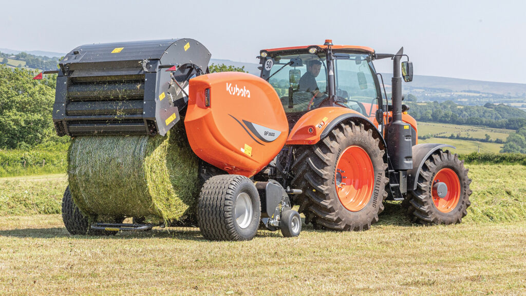 Rear view of tractor and baler