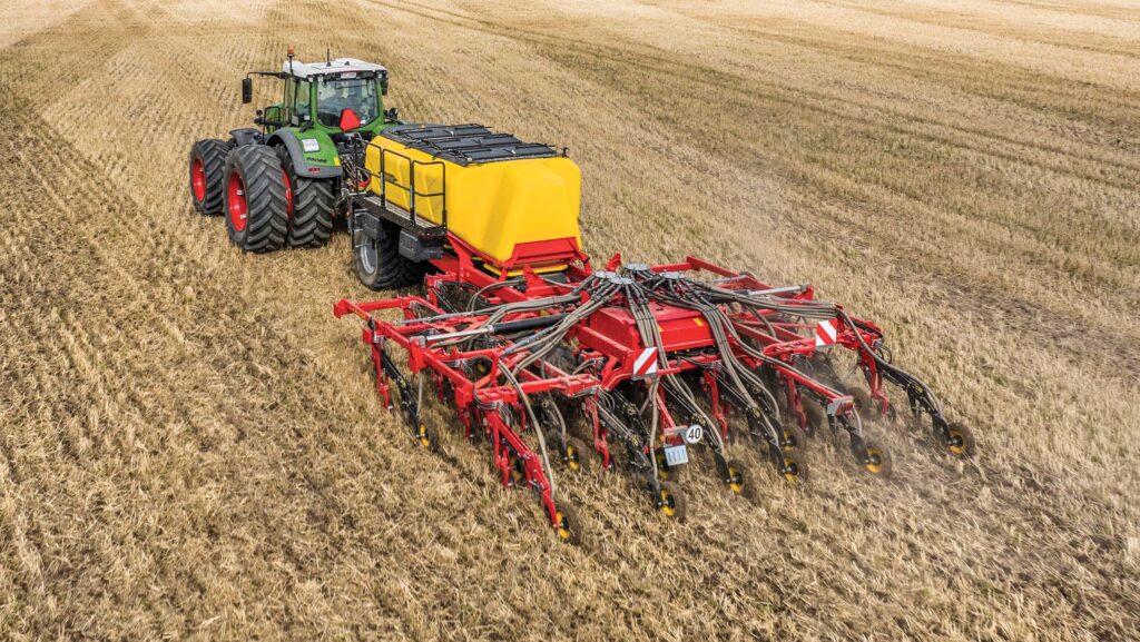 Tractor and drill on stubble