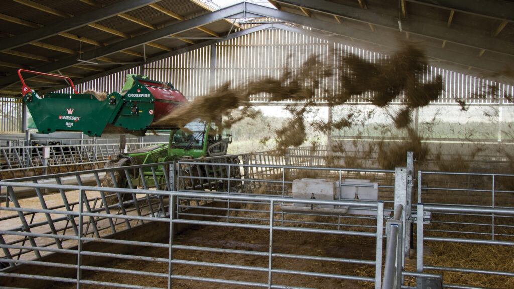 Wessex Crossfire bedding module on a BFR-180 bale unroller