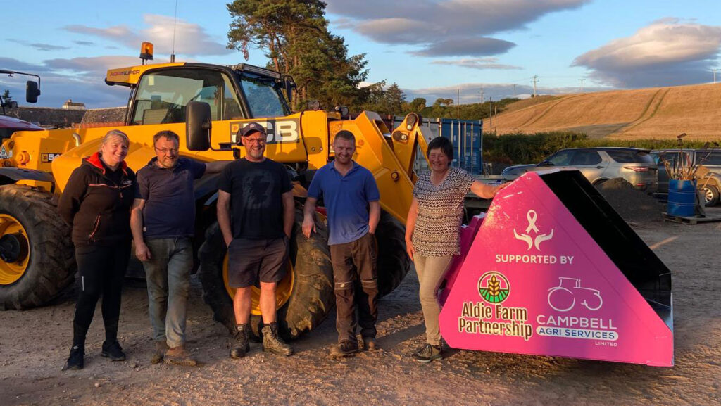 Left to right; Kirsty Campbell, Colin Campbell, Graham Burnett, Ewan Burnett and Paula Burnett with the 'Boobie Bucket' © Graham Burnett