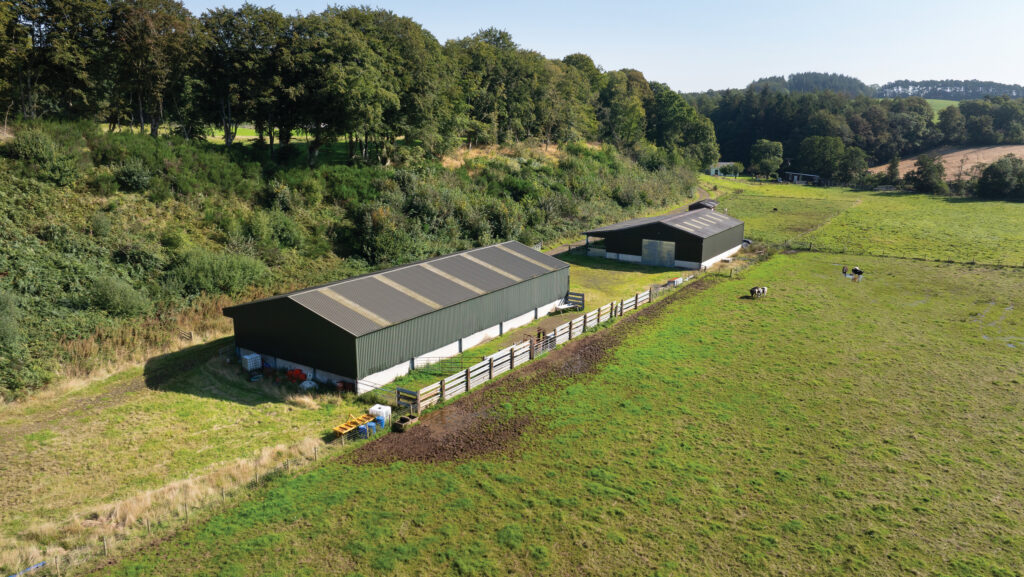 Drone view of farm buildings