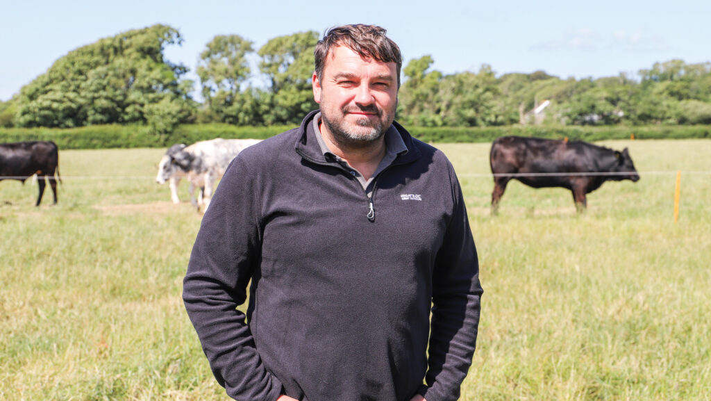 Gerallt Jones in a field with cows