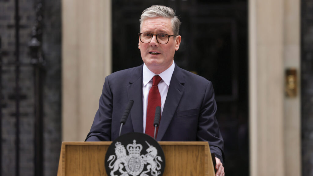 Sir Keir Starmer speaking at a lectern