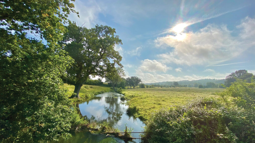 A river flowing through farmland