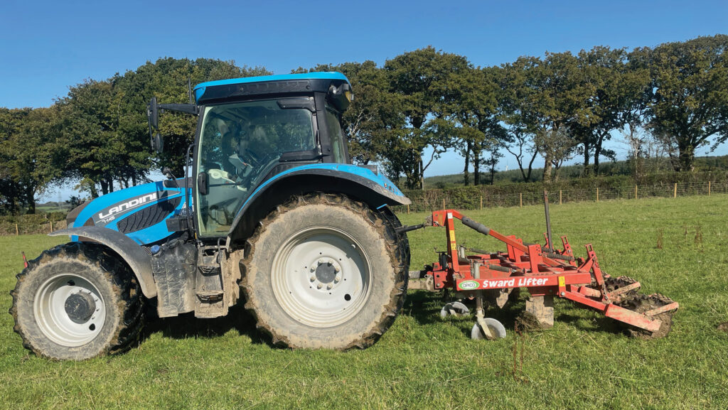 Side view of tractor and sward lifter