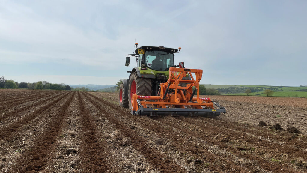 A 3m, four-row at 750mm spacing Falc Strip-Till at work © KRM