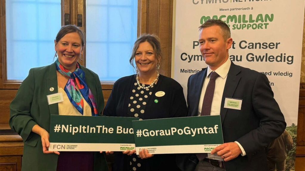 Kate Miles of the DPJ Foundation (left), Linda Jones of FCN Cymru (middle) and Will Evans, farmer (right). Supplied by Farming Community Network