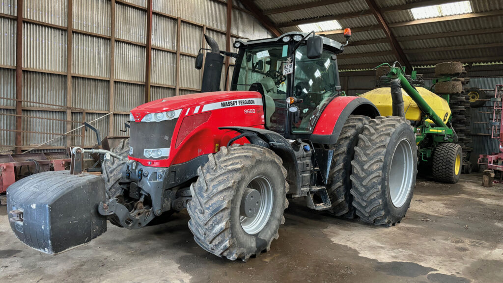 Massey Ferguson 8660 tractor and John Deere 1890 drill