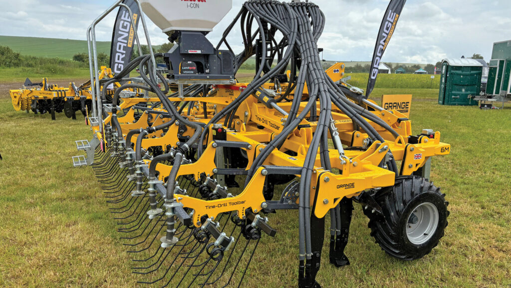 Grange Tine Drill Toolbar on display in a field