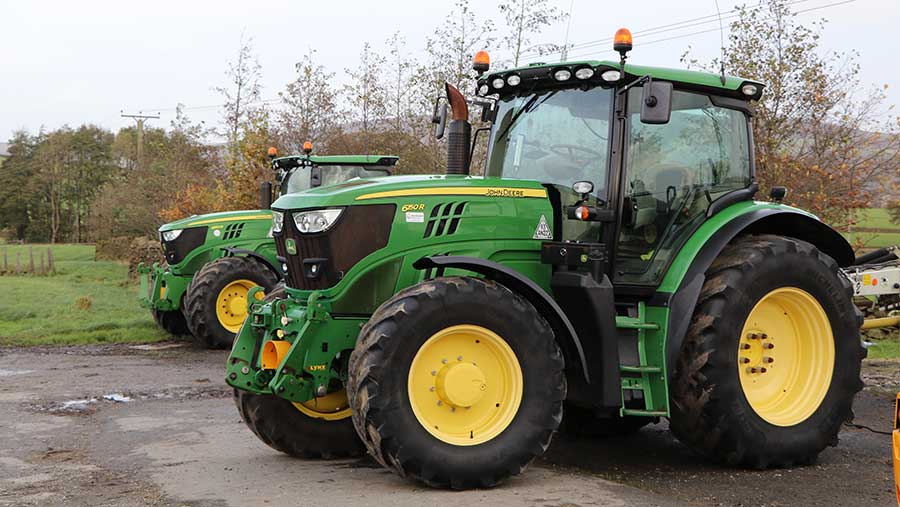 Two of the JD 6150R tractors that have been remapped