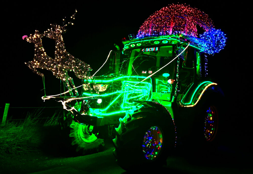 Tractor decorated for Isle of Man Christmas tractor run