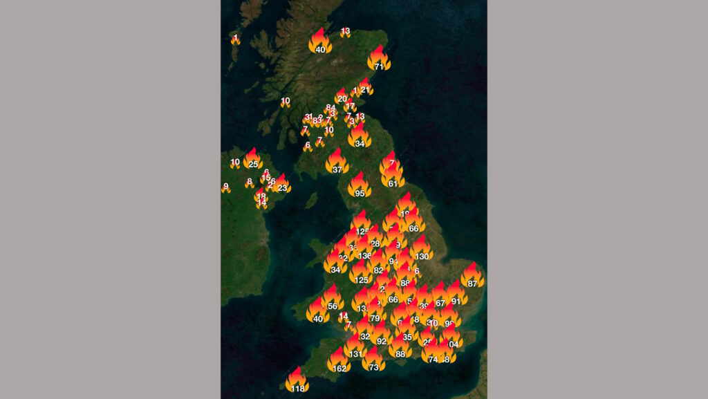 Graphic showing farms lighting beacons in protest of farm policies