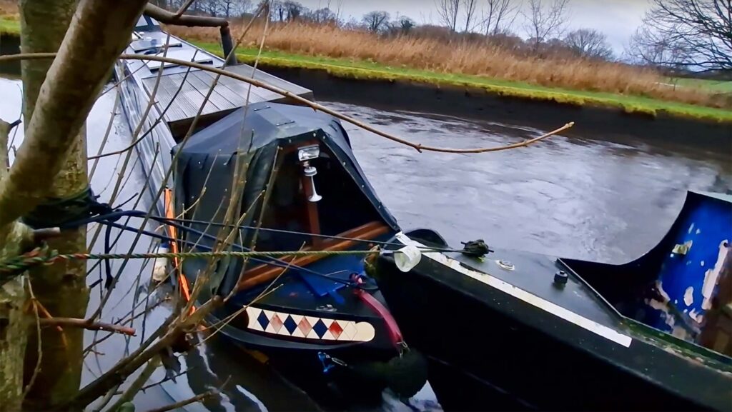 Narrowboat blocking a canal sideways