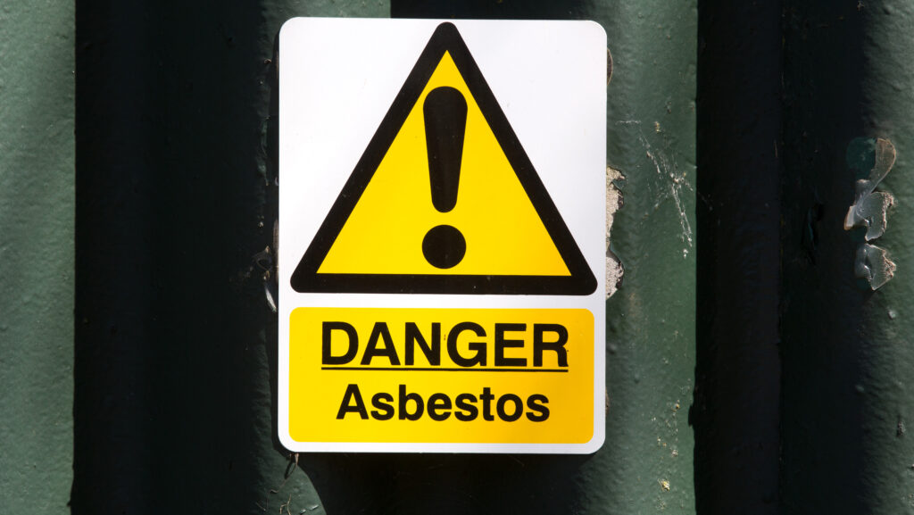 Danger warning sign for asbestos