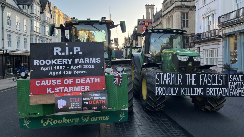 Protest signs on tractors