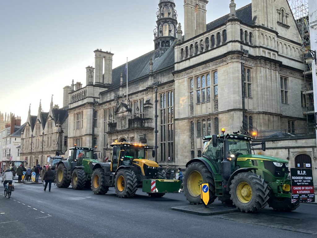 Tractors parked outside the Oxford Farming Conference