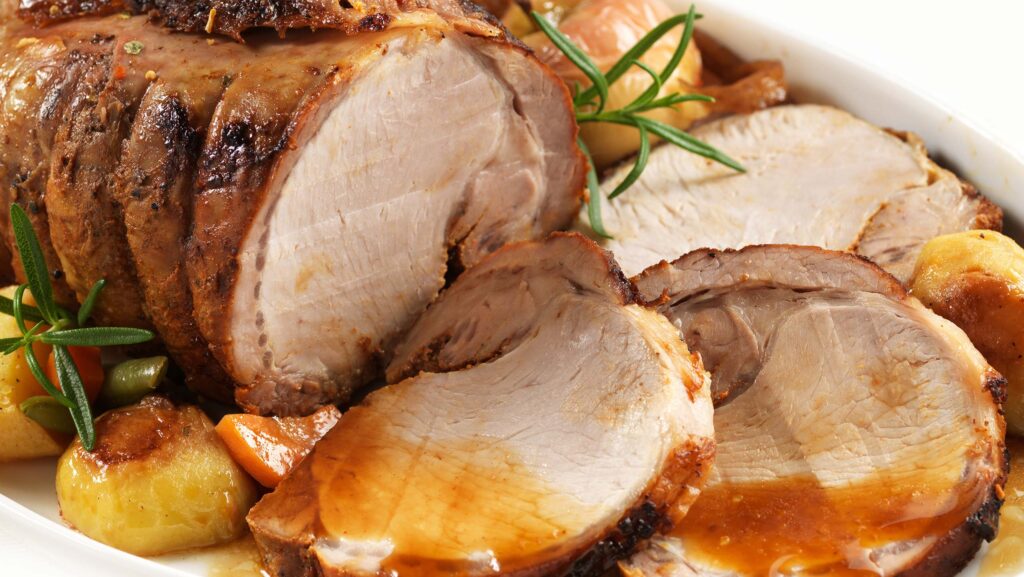 Pork roast dinner on a plate